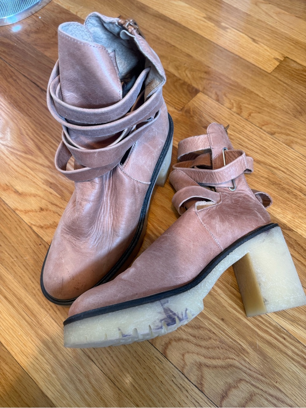Free People Dusty Pink Leather Wrap-Strap Ankle Boots